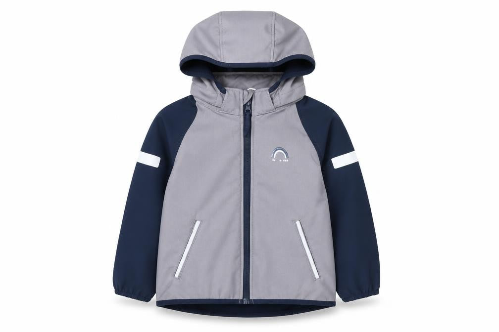 Front view of H&M boys’ grey hooded jacket, 3-4 years, reflective, lined