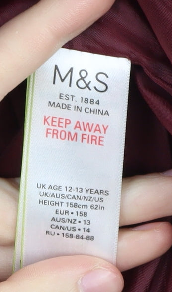 Marks and Spencer Girls Red Puffer Jacket 12-13 Years