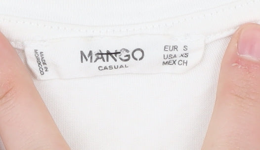 Womens UK Size S Mango White Basic T-Shirt