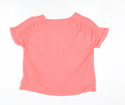 Lands' End Women’s Pink Linen-Modal Relaxed T-Shirt L