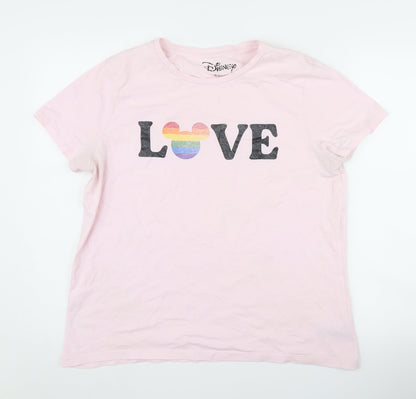 Womens UK Size 16 Disney Pink Basic T-Shirt