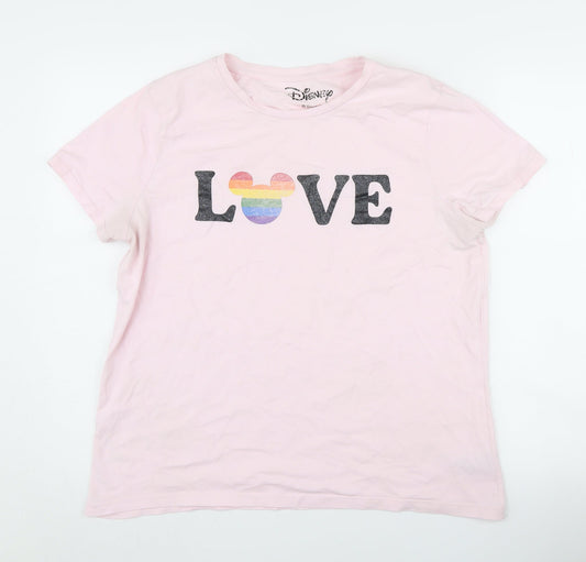 Womens UK Size 16 Disney Pink Basic T-Shirt
