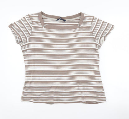 Maine New England Women's Brown Striped T-Shirt, Size 16