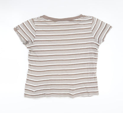 Maine New England Women's Brown Striped T-Shirt, Size 16