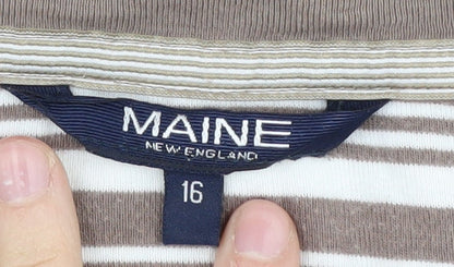 Maine New England Women's Brown Striped T-Shirt, Size 16