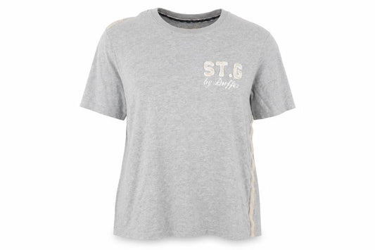Front view of St George by Duffer Grey unisex l t-shirt, classic casual fit