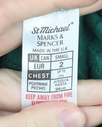 Marks and Spencer Men's Green V-Neck T-Shirt, Size S