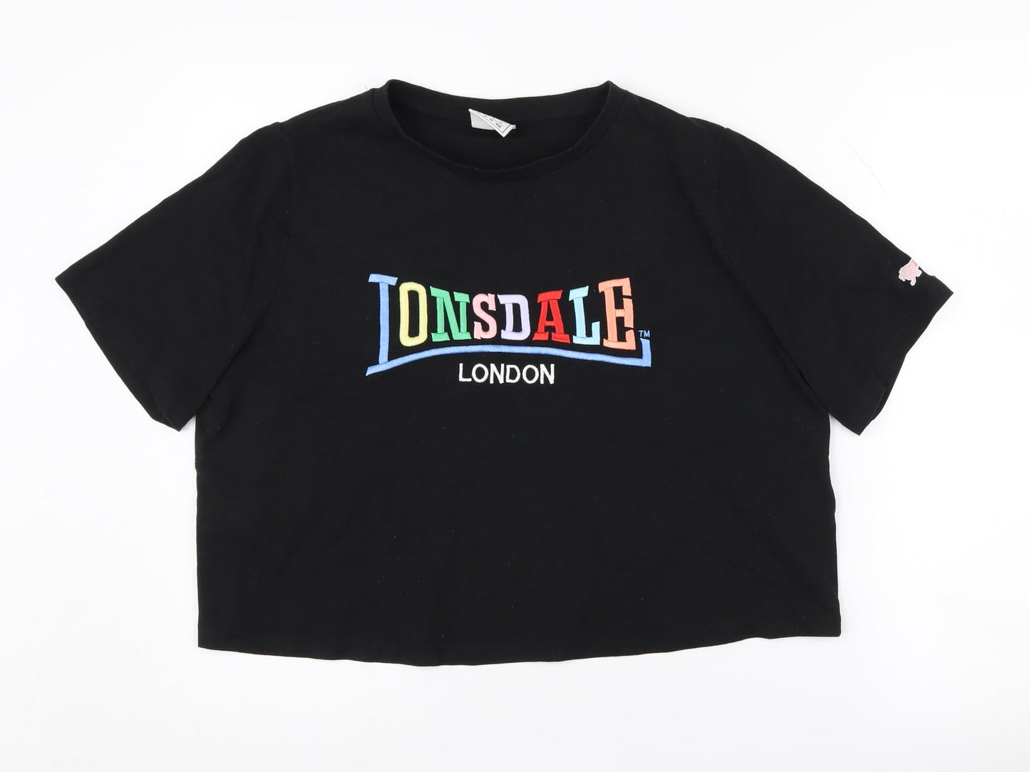 Lonsdale Women's Black Cropped T-Shirt, Size 12