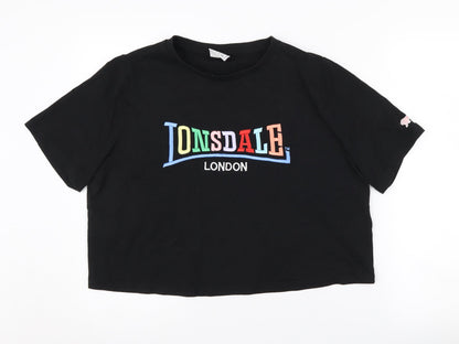 Lonsdale Women's Black Cropped T-Shirt, Size 12