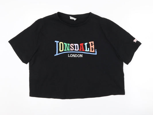 Lonsdale Women's Black Cropped T-Shirt, Size 12