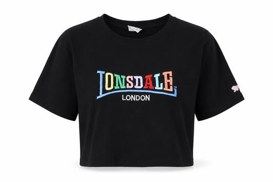 Womens UK Size 12 Lonsdale Black Cropped T-Shirt