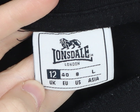 Lonsdale Women's Black Cropped T-Shirt, Size 12