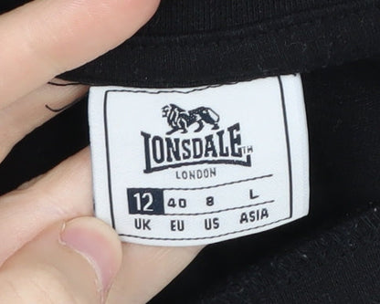 Lonsdale Women's Black Cropped T-Shirt, Size 12