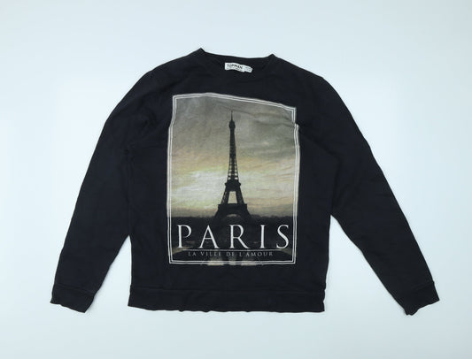 Topman Men's Black Paris Sweatshirt L Pullover