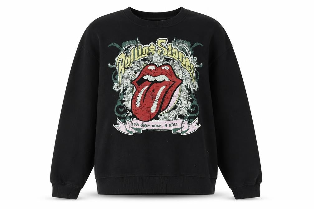 Front view of H&M Teens Black Pullover Sweatshirt, Graphic, size 14
