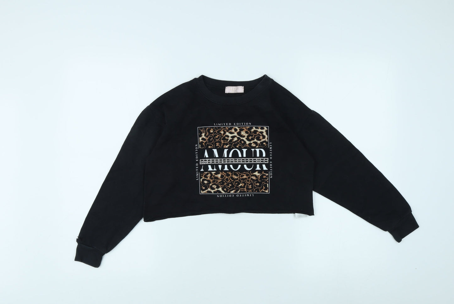 Lipsy London Girls Black Leopard Print Pullover Jumper, Size 7-8
