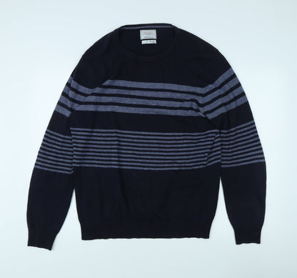 Springfield Men's Blue Striped Cotton Pullover Jumper, Size L