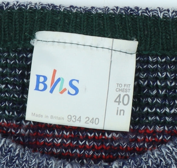 BHS Men's Retro Multicoloured Pullover Jumper L