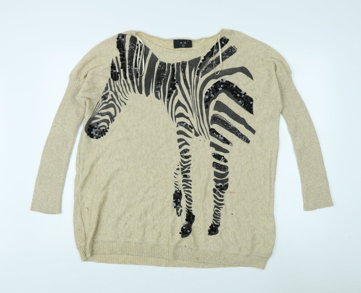 A X Paris Women's Beige Zebra Sequin Jumper S/M