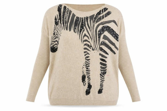 A X Paris Women's Beige Zebra Sequin Jumper S/M