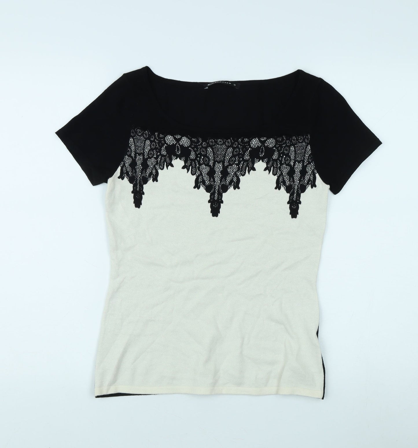 Expresso Women's Black Lace Accent T-Shirt M