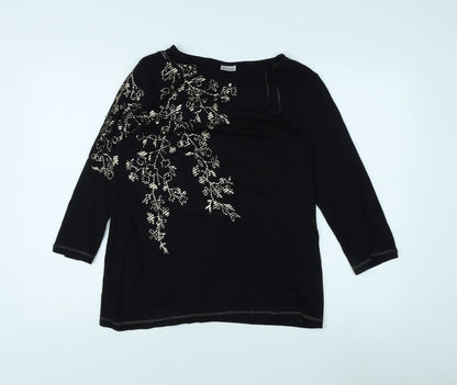 Damart Women's Black Embroidered Boat Neck Top M