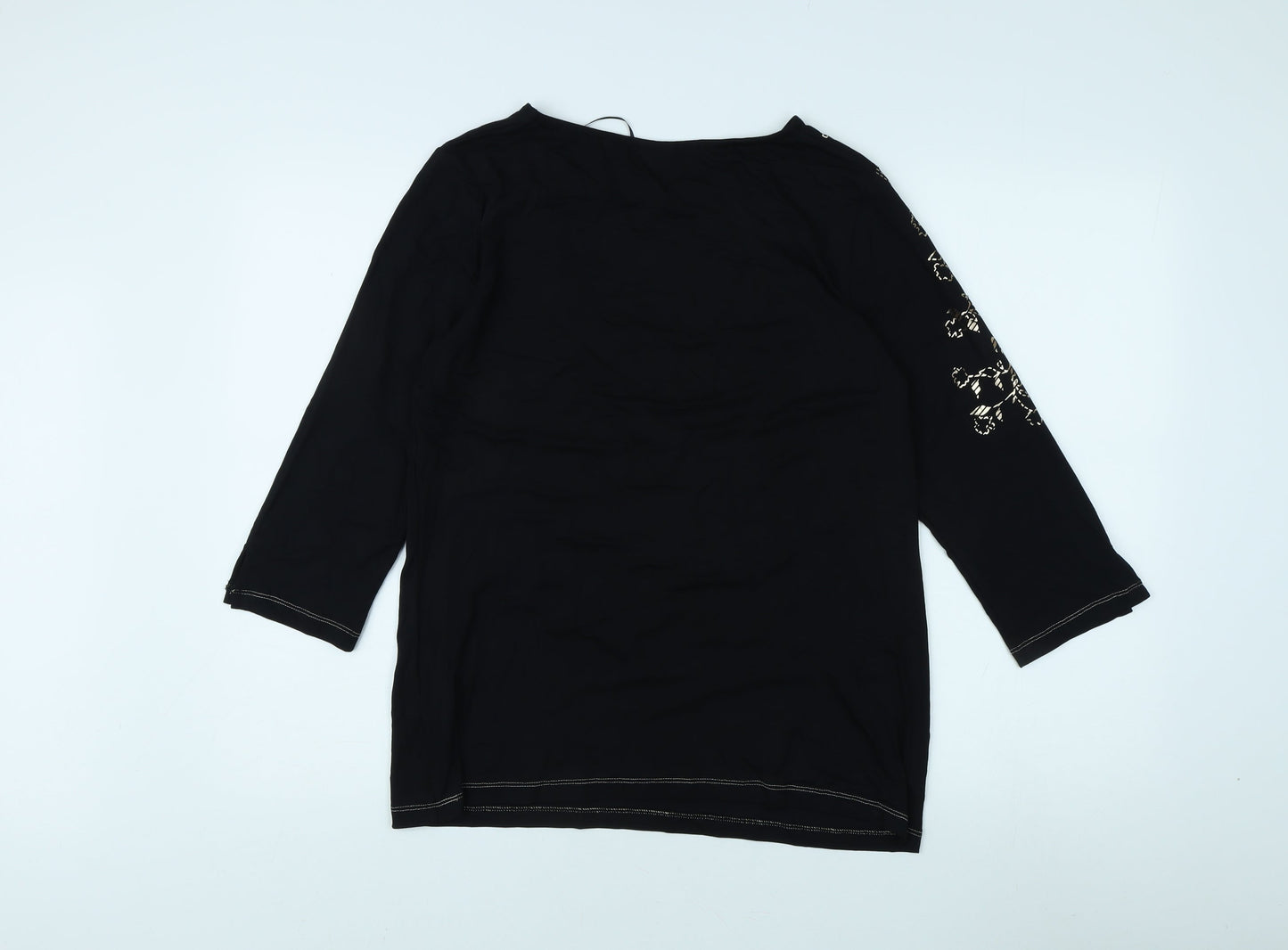 Damart Women's Black Embroidered Boat Neck Top M