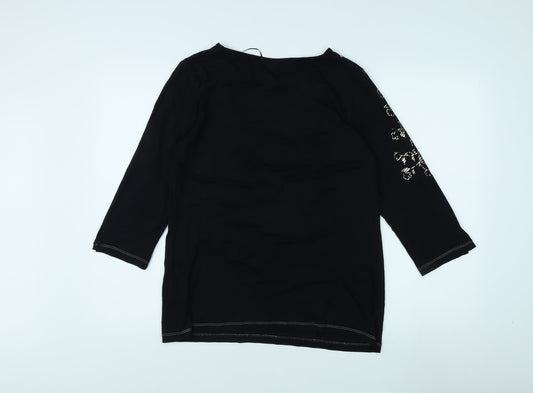 Damart Women's Black Embroidered Boat Neck Top M