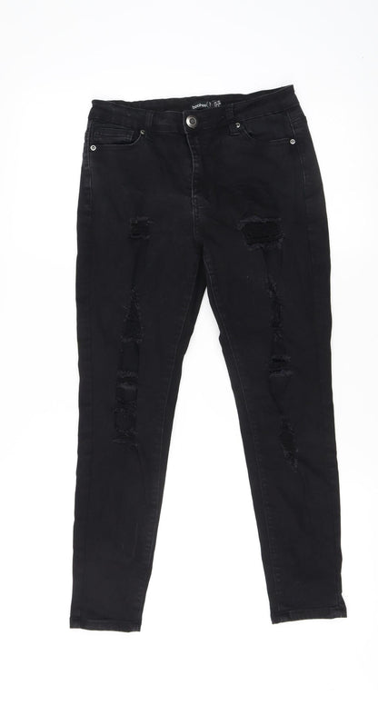 Boohoo Women's Black Distressed Skinny Jeans Size 10