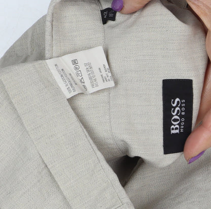 Hugo Boss Men's Beige Long Sleeve Button-Up Shirt