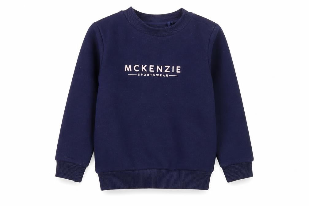 Front view of McKenzie unisex kids blue pullover sweatshirt 3 years