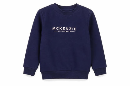 Front view of McKenzie unisex kids blue pullover sweatshirt 3 years