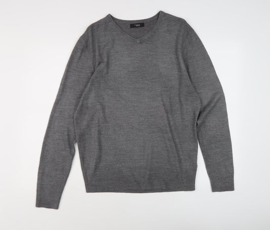 Thomas Nash Men's Grey Wool V-Neck Pullover Jumper S