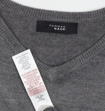 Thomas Nash Men's Grey Wool V-Neck Pullover Jumper S