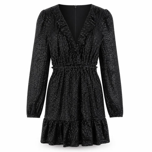 Front view of Michael Kors Women's Black XS Sequin Party Dress