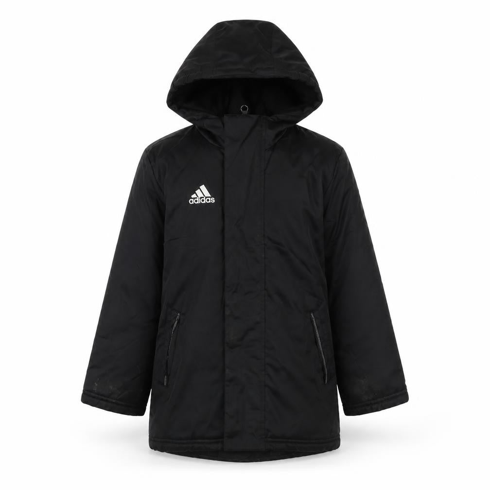 Front view of Adidas boys’ black jacket 2xs hooded zip casual