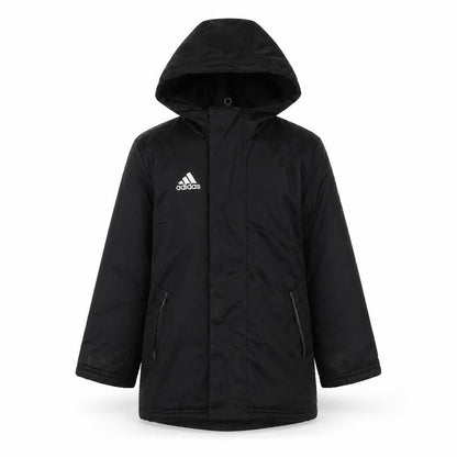 Front view of Adidas boys’ black jacket 2xs hooded zip casual