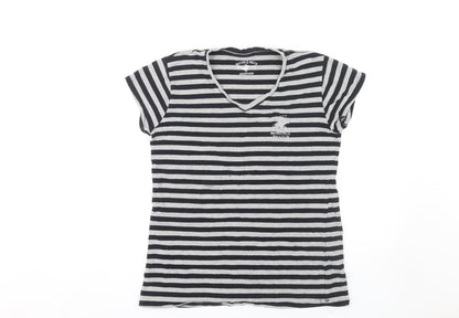 Beverly Hills Polo Club Women's Black Striped T-Shirt L