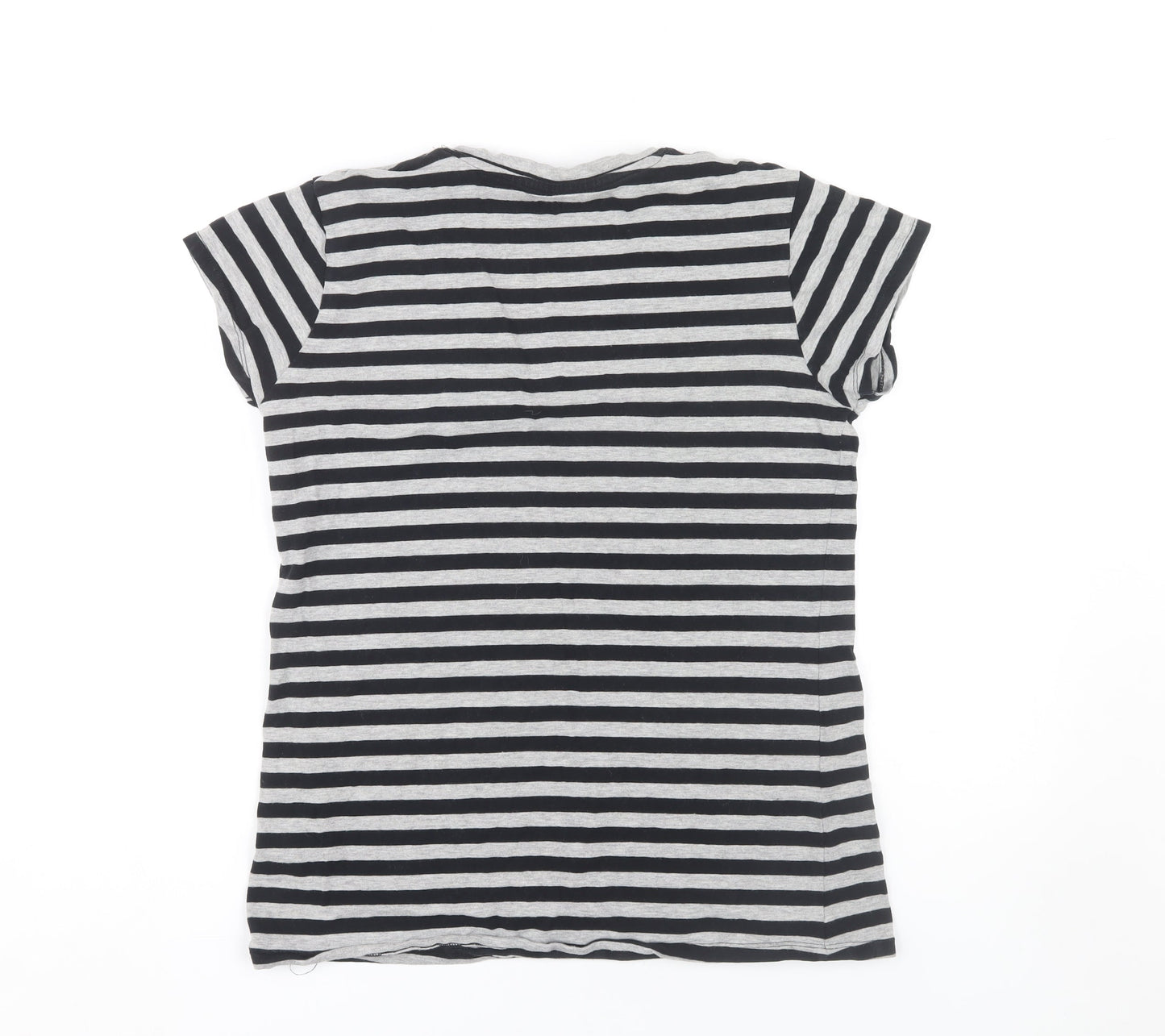 Beverly Hills Polo Club Women's Black Striped T-Shirt L