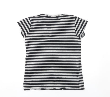 Beverly Hills Polo Club Women's Black Striped T-Shirt L