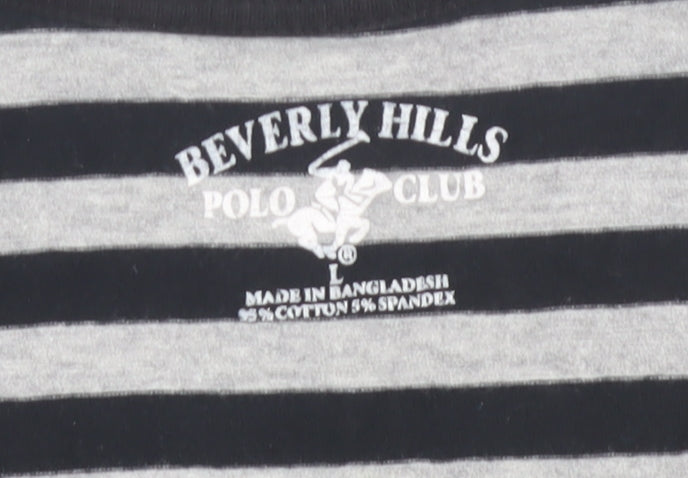 Beverly Hills Polo Club Women's Black Striped T-Shirt L