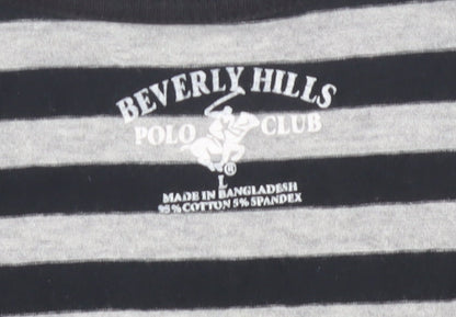 Beverly Hills Polo Club Women's Black Striped T-Shirt L