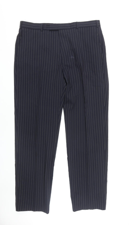 Next Men's Black Dress Pants, 38 L, Formal Wool Trousers