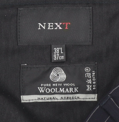 Next Men's Black Dress Pants, 38 L, Formal Wool Trousers