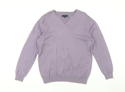 Jasper Conran Men's Purple V-Neck Jumper - Size L