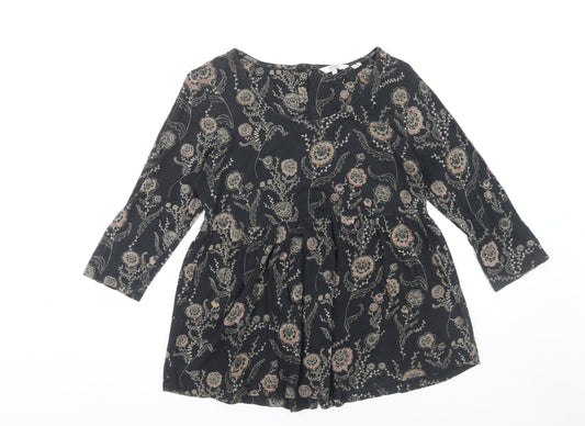 FatFace Women's Black Floral Tunic Blouse Size 10