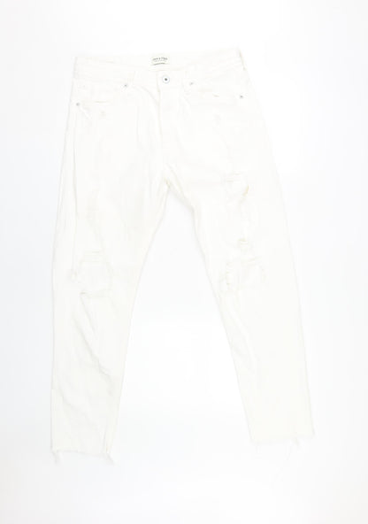 Jack & Jones Men's White Distressed Denim Jeans