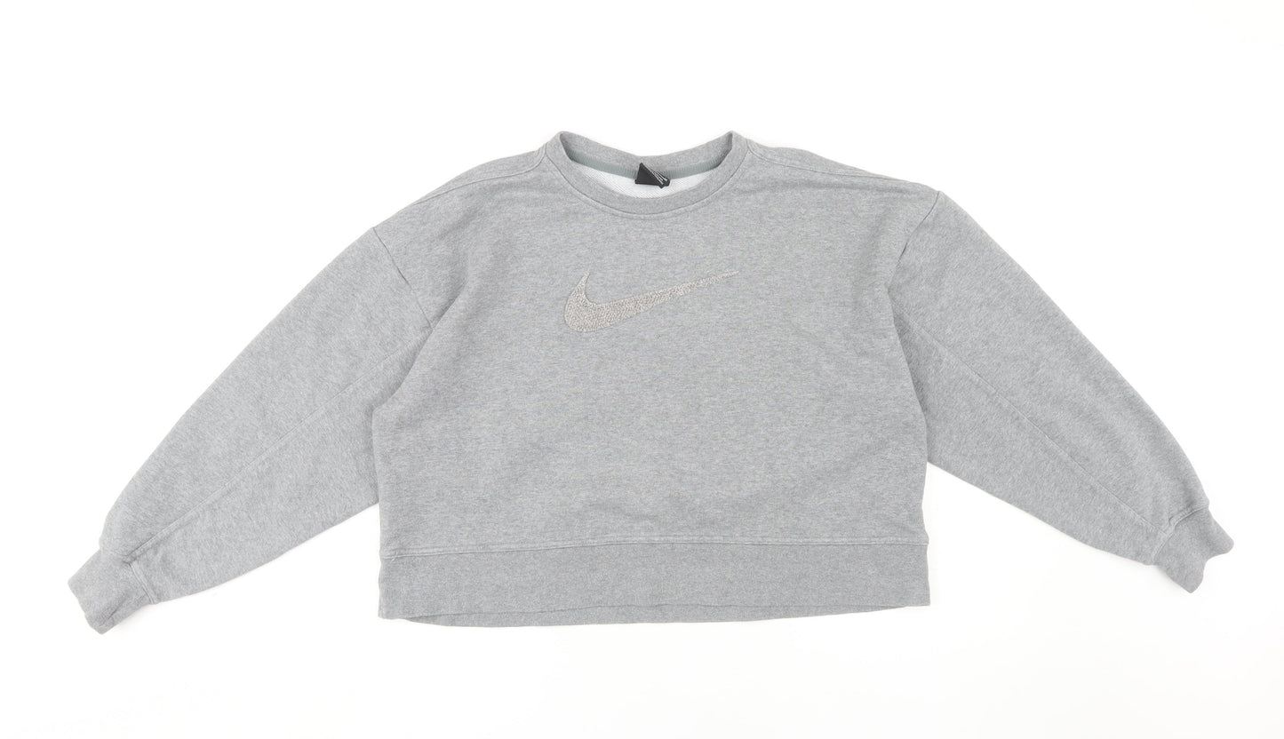 Nike Women's Grey Pullover Sweatshirt, S, Logo