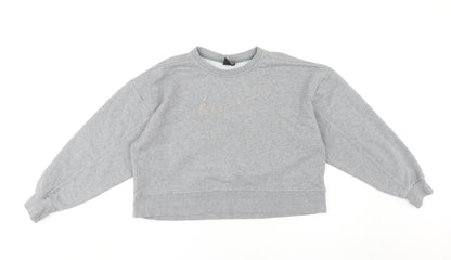 Nike Women's Grey Pullover Sweatshirt, S, Logo
