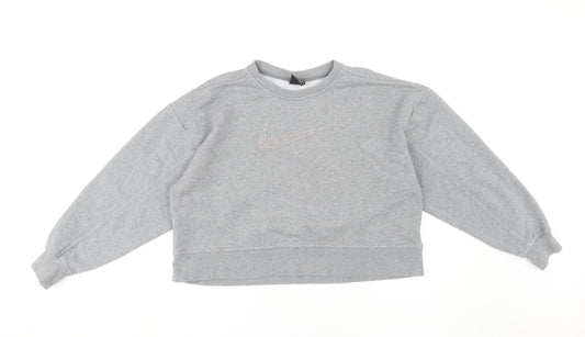 Nike Women's Grey Pullover Sweatshirt, S, Logo